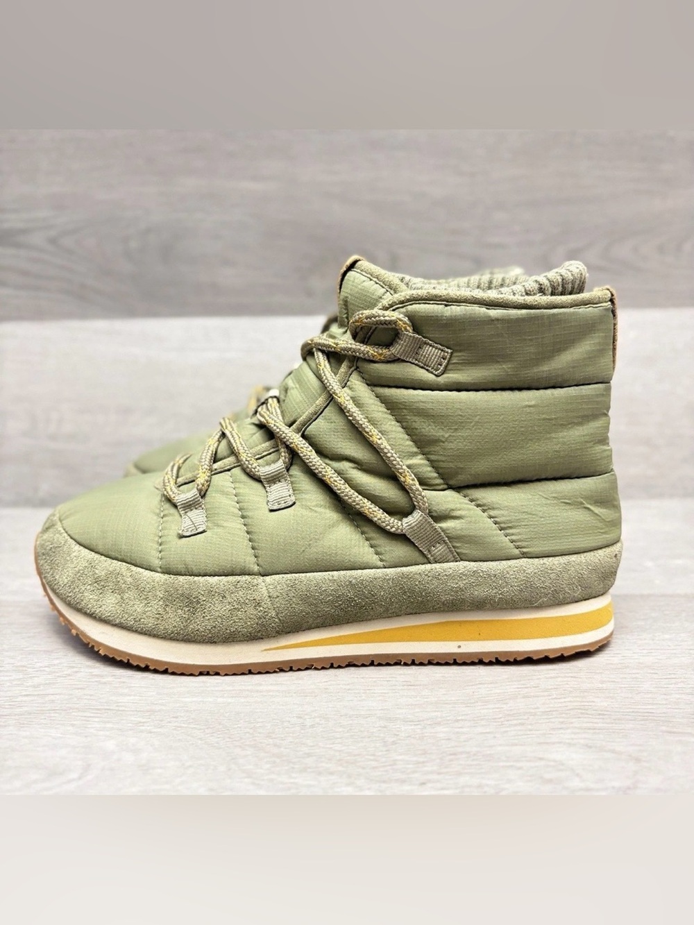 Teva ReEmber Boots Lace Up Olive Green Quilted Nylon Moc Toe Hiking Boots Size 6